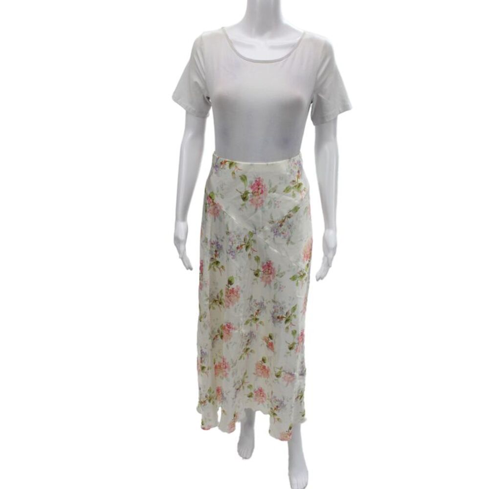 Love Shack Fancy Women Maxi Wrap Silk Floral Long Skirt White Size XS